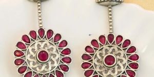 Oxidised 925 Silver Plated Stud Earrings For Women