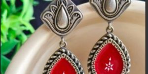 Silver Look-Alike HandPainted Enamel Dangler Earrings For Women