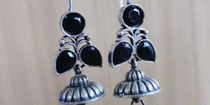 women silver look alike stones hook earrings