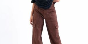 BROWN HIGH WAIST WIDE LEG DENIM CARGO
