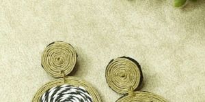 Handmade Black And White Jute Earrings