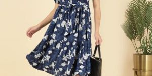 BLUE FLORAL WOMEN TIERED DRESS