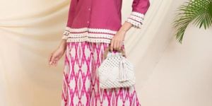 LAVENDER SHIRT WITH PRINTED PALAZZOS WOMEN CO-ORD SET