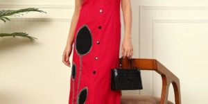 MAGENTA OFF SHOULDER WOMEN BODY CON PATCH WORK DRESS