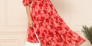 RED FLORAL SMOCKED TIERED WOMEN DRESS