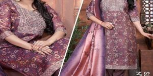 Ladies Purple Cotton Printed Salwar Suit