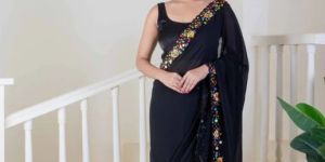 Women Black Pure Georgette Saree