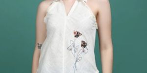 Women Off White Cotton Hand Work Top