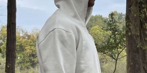 WIN004 Mens White Poly Cotton Fleece Hoodie