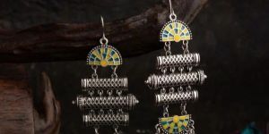 ANN Silver Plated Geometric Shaped Dual Colored Enamel Women Earring