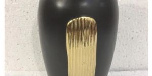 Classic Black Vase with Rectangular Gold Detail For Decor