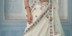 Women Daisy White Georgette Lehenga Choli with Thread
