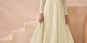 Women Pearl White Silk Anarkali Gown with Embroidery Work