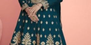 Women Prussian Blue Embroidered Palazzo Suit