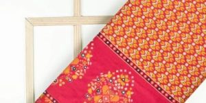 Yellow Patolaa Digital Print Bemberg Raw Silk Fabric