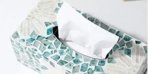 Breezy Blue Diamond Tissue Holder In Mother Of Pearl