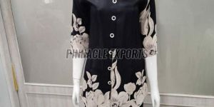 Ladies Black Floral Rayon Printed Cord Set
