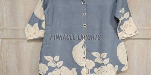 Ladies Grey Printed Rayon Cord Set