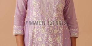 Ladies Lavender Cotton Chikankari Embroidery Anarkali Suit