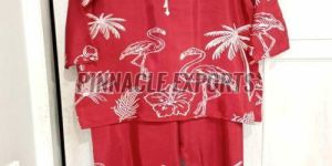 Ladies Pink Rayon Printed Cord Set