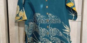 Ladies Sky Blue Printed Rayon Cord Set