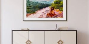 Landscape Painting with Sage Calming Nature Scene Artwork