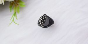 Superfine Black Stone Silver Male Ring