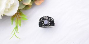 Superfine Eagle Design Black Stone Silver Male Ring