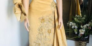 BEADED GEORGE WRAPPER GOWN