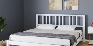 ESTRE Rattle Pod Solid Wood King Size Bed In White Color