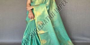 Ladies Designer Sea Green Organza Tissue Saree