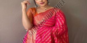 Ladies Pink Printed Silk Designer Saree