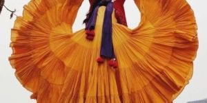 Ladies Yellow Cotton Flared Long Gown