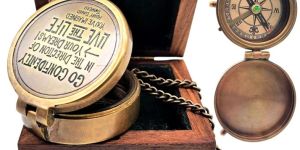 Solid Brass Vintage Navigational Compass with Wooden Box