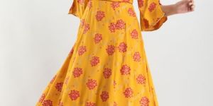 Ladies Fancy Red and Yellow Frock Long Kurti