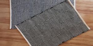 Rectangular Blue and Black Cotton Door Mat