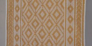 Rectangular White and Yellow Cotton Door Mat