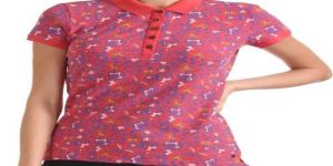 Ladies Printed Poly Cotton Polo T Shirt