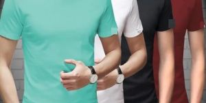 Mens Plain Half Sleeve Poly Cotton Turtleneck T-Shirt