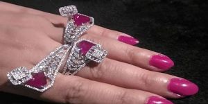 Designer Pink Crystal American Diamond Ring