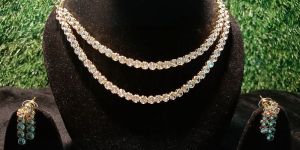 Gold Plated Double Layer Solitaire Diamond Necklace Set