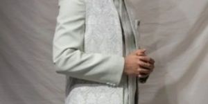 Mens Pastel Green Indo-Western Outfit Embroidered Jacket Set