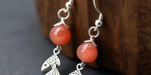 Circe Silver Antique Coral Drop Fish Hook Earrings