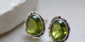 Gaia Silver Stud Vintage Peridot Earrings