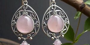 Minerva Pink Rose Quartz Drop & Dangle Leaf Earrings in Silver