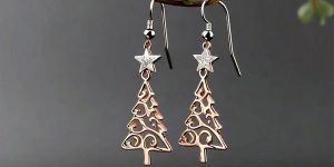 Women Arche Star Rose Gold Moissanite Christmas Tree Drop Earrings