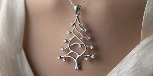 Women Eachna Sterling Silver Moissanite Pendant Christmas Tree Necklace