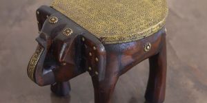 Wooden Brass Fitted Elephant Stool 8