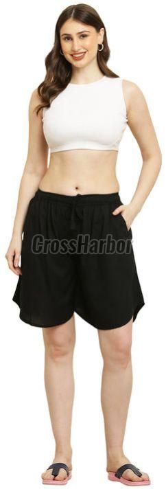 Ladies Plain Black Rayon Culotte Shorts