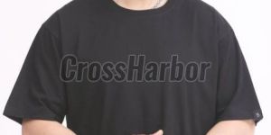 Mens Black Round Neck Cotton Oversize T-Shirt